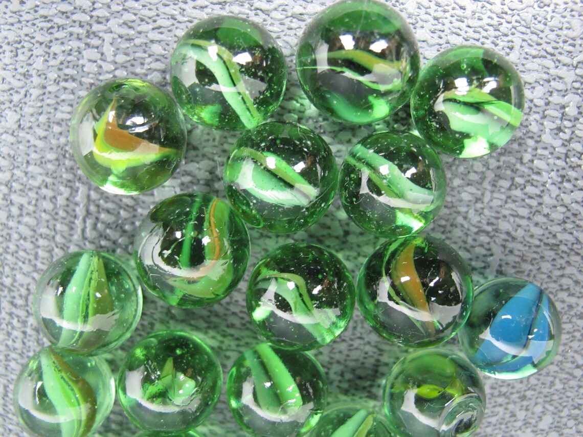 Vintage collection of 20 green glass marbles. Lovely small Etsy