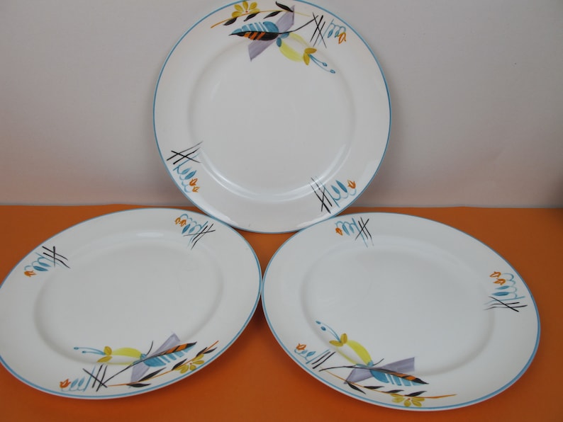 Stunning Art Deco Grays Pottery plates x 3 Hand Painted ceramics 1930s English ceramics 22.5cm diameter A535-1932 Great colours
