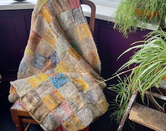 Vintage Wool Patchwork Knit Blanket: Heavyweight (133cm x 95cm)