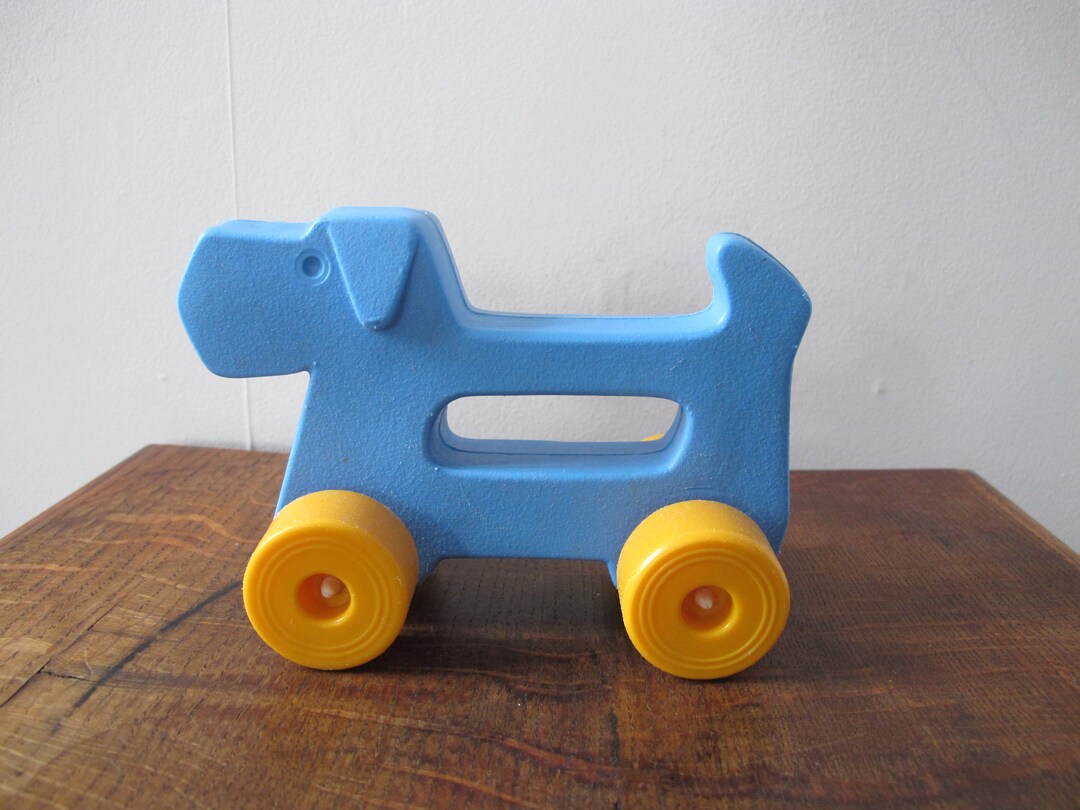 Vintage Plastic Push Along Dog Toy. Very Cute Cute Blue Dog Etsy