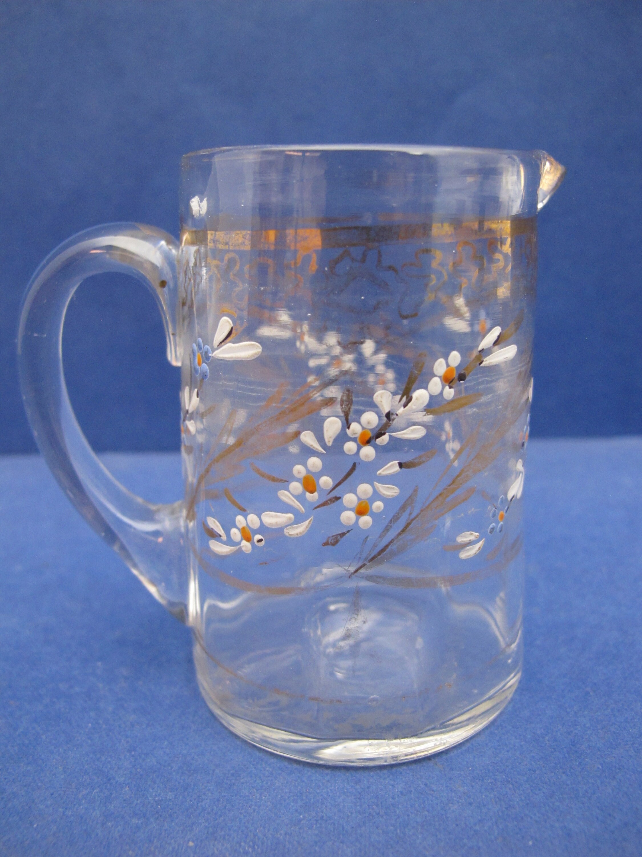 Victorian glass jug. Handblown and handpainted. Flowers Etsy