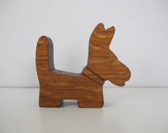 Vintage wooden dog. Cute hand carved wood terrier dog! Primitive wooden sculpture