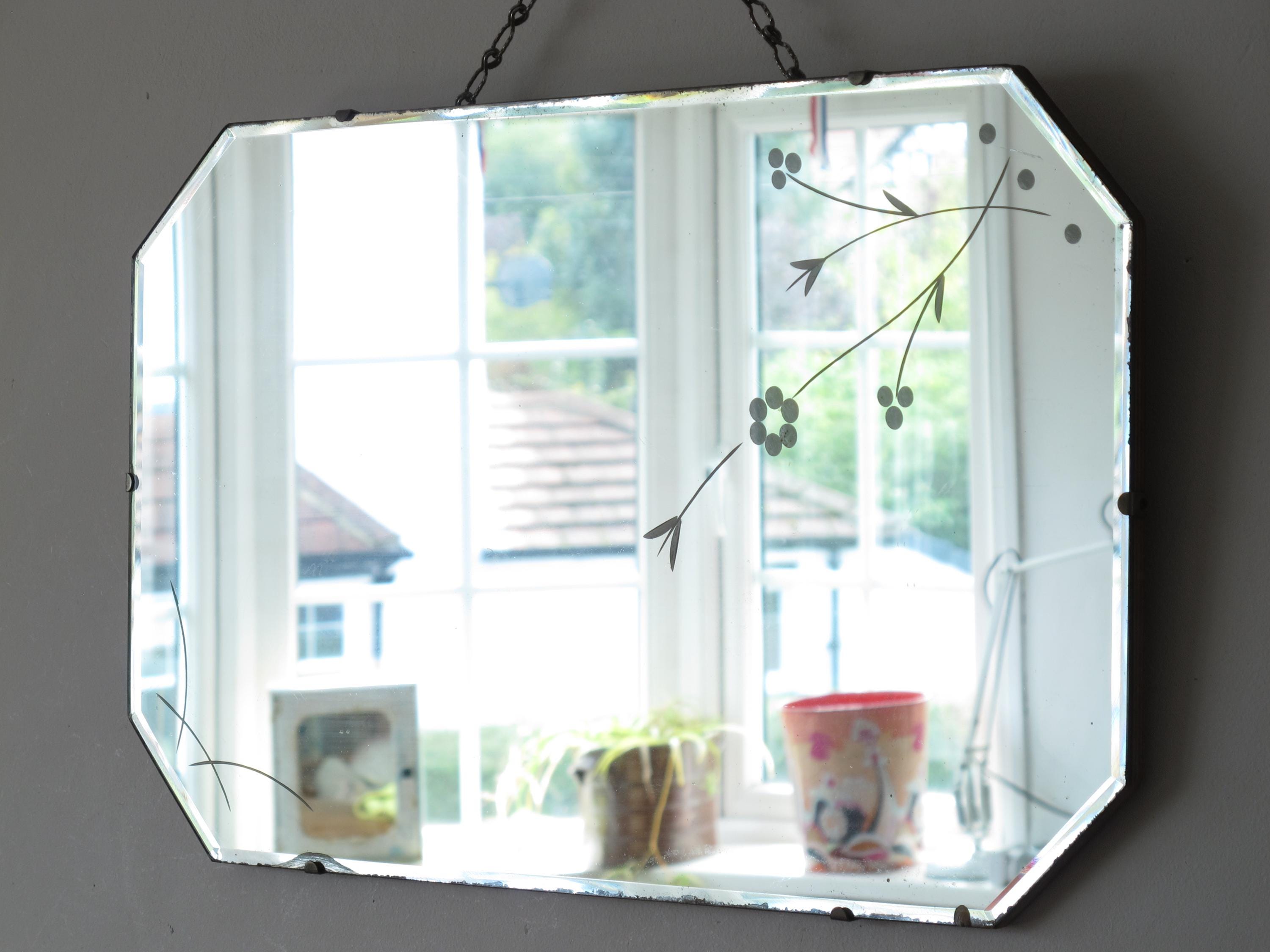 Antique Beveled Etched Mirror - Etsy