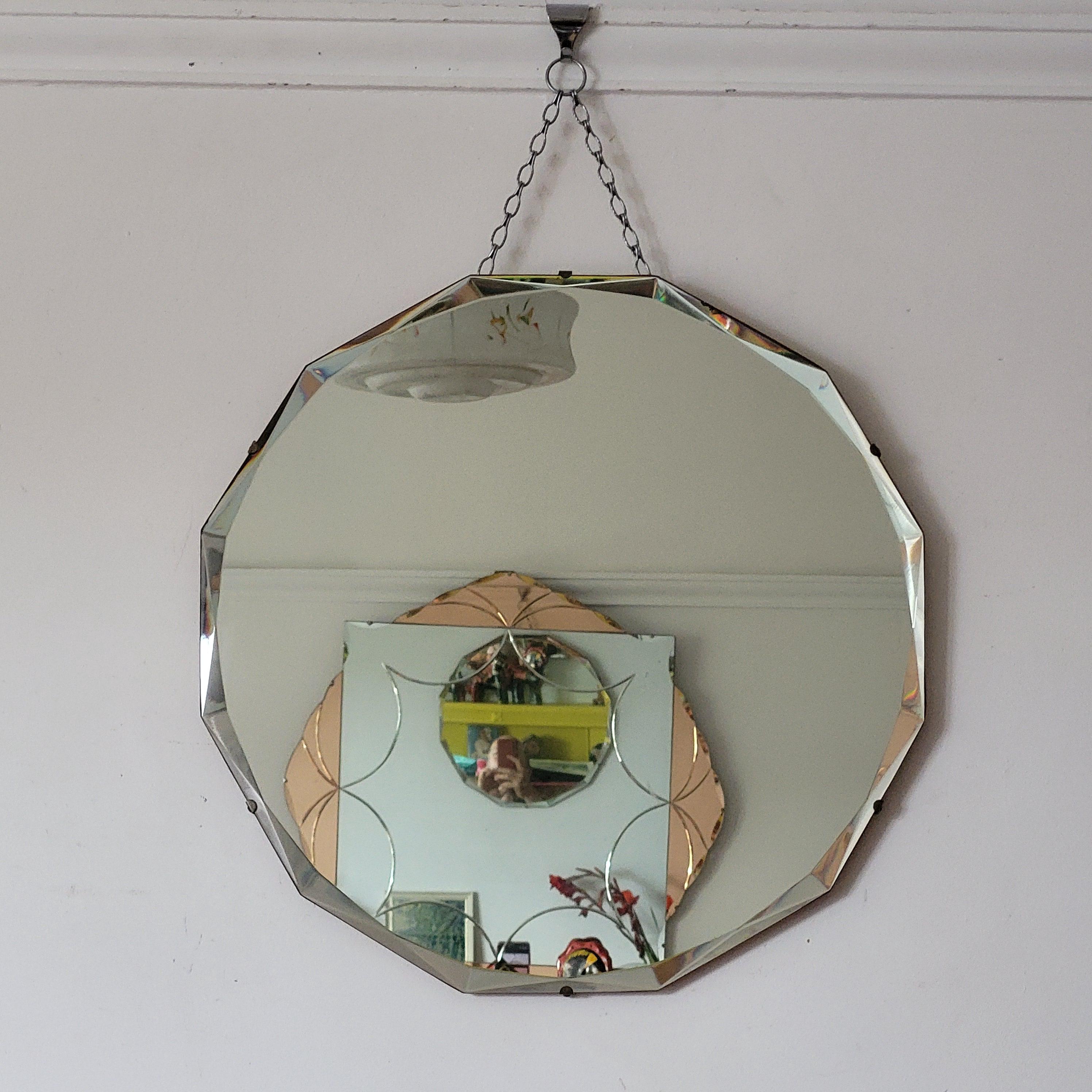 英国アンティーク壁掛けカッティングミラー/ベベルドミラー/鏡(85-257-2) Antique Round Beveled Mirror - Etsy