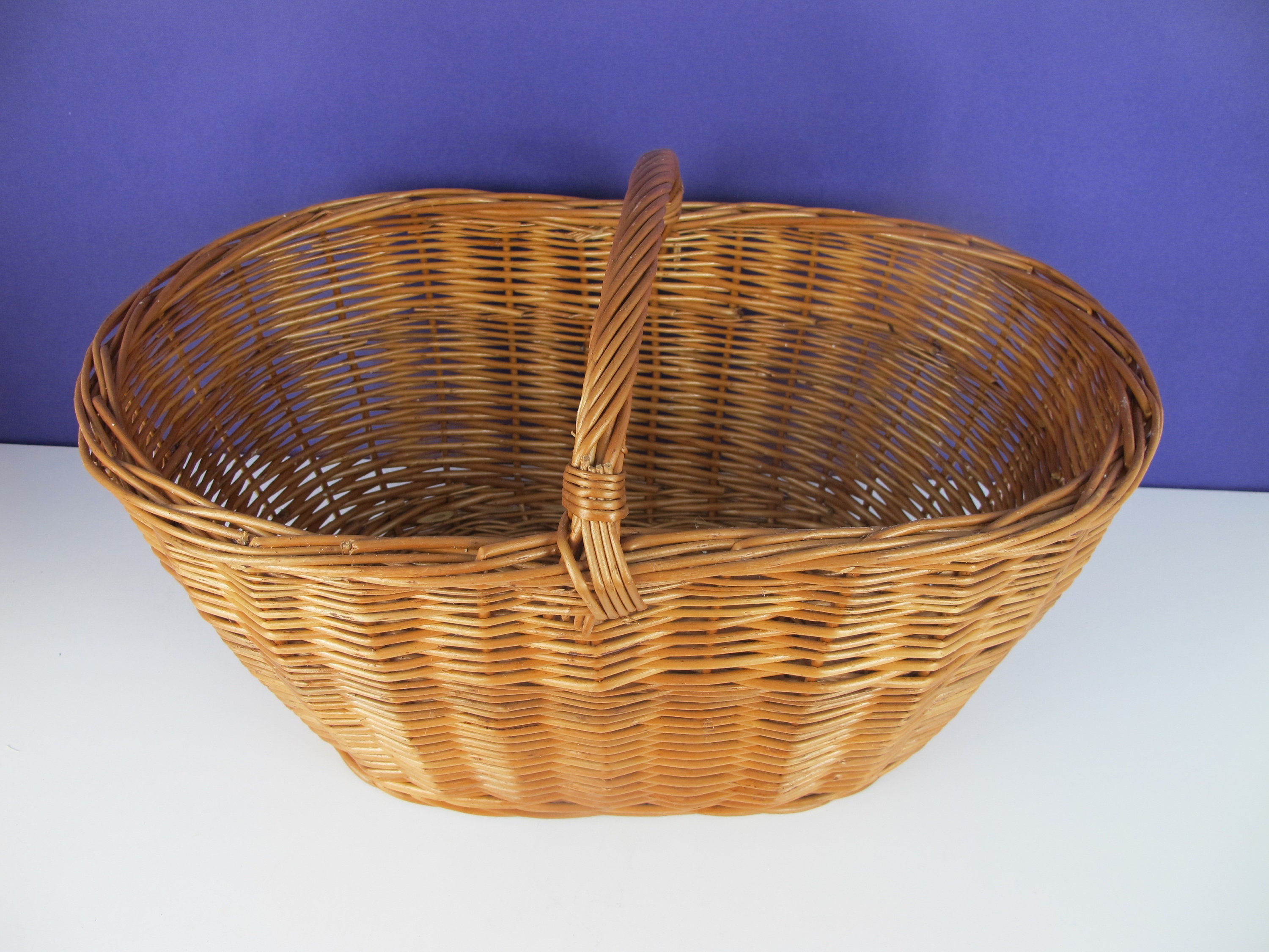 Vintage large wicker shopping basket. Traditional oval shaped Etsy
