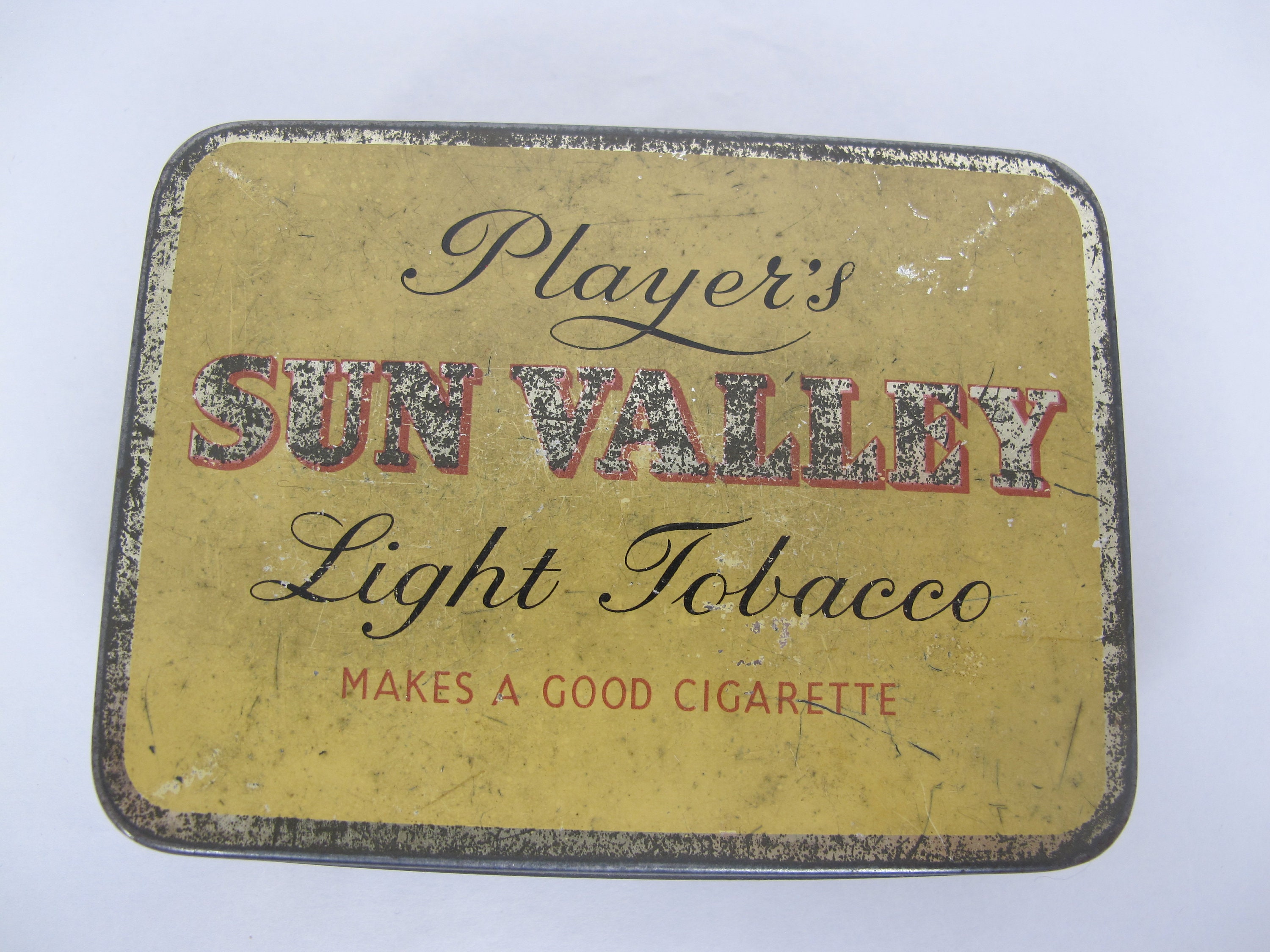 players sun valley tobacco tin Vintage English Tobacco Tin. Players Sun Valley Light Tobacco. 'makes a  Good Cigarette' Empty Tin. Vintage Advertising Tin