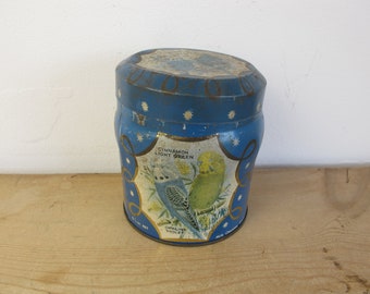 Vintage Budgerigars tin. Kemps table finger biscuits - small tin by Scribbans Kemp, London