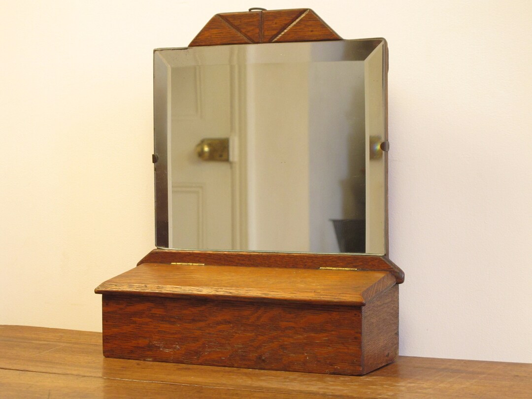 Antique Wooden Framed Mirror With Storage Box. Square Bevelled Etsy