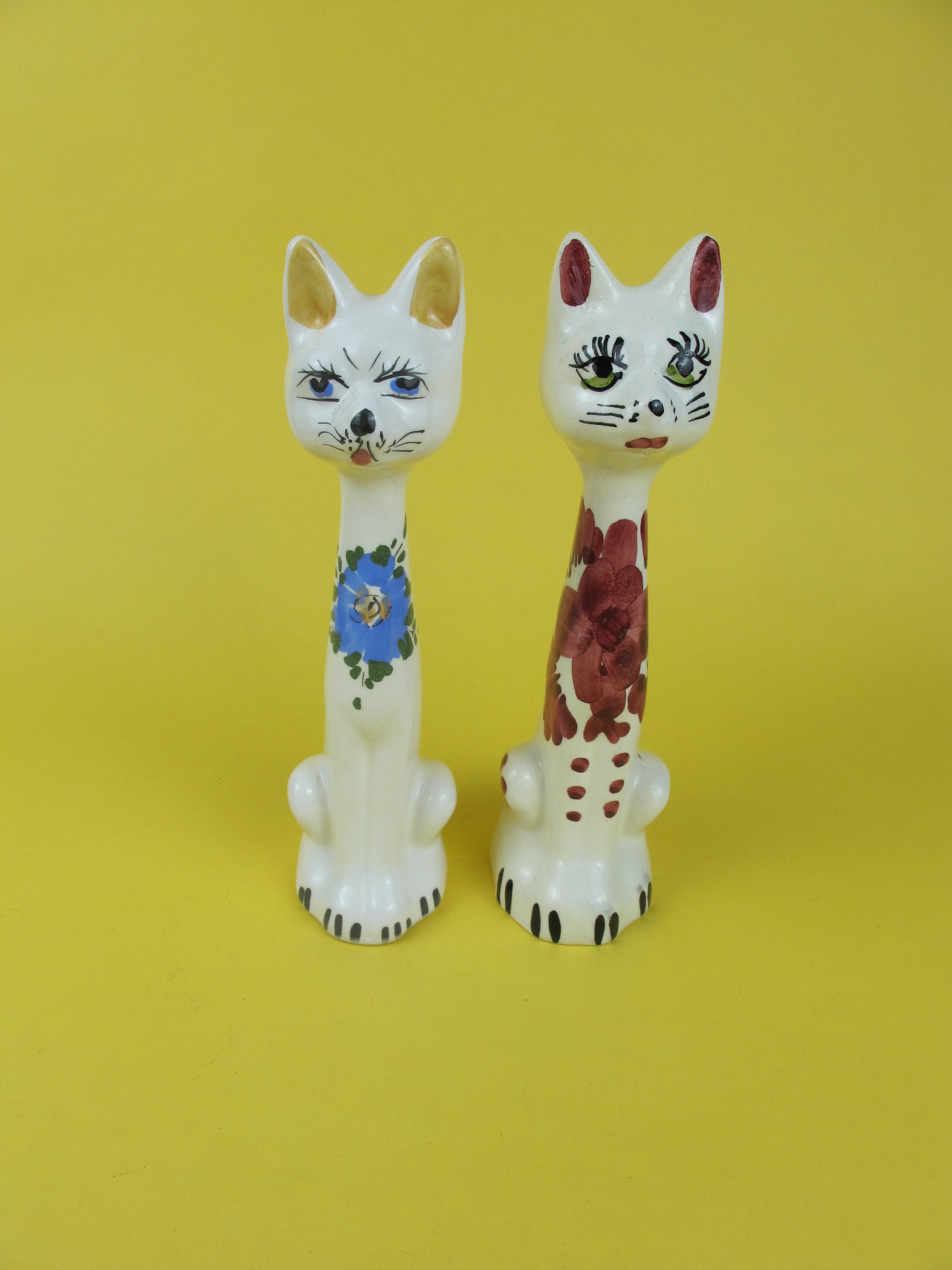 Dos figuras de gato de cerámica. Muy lindo Caras pintadas a Etsy