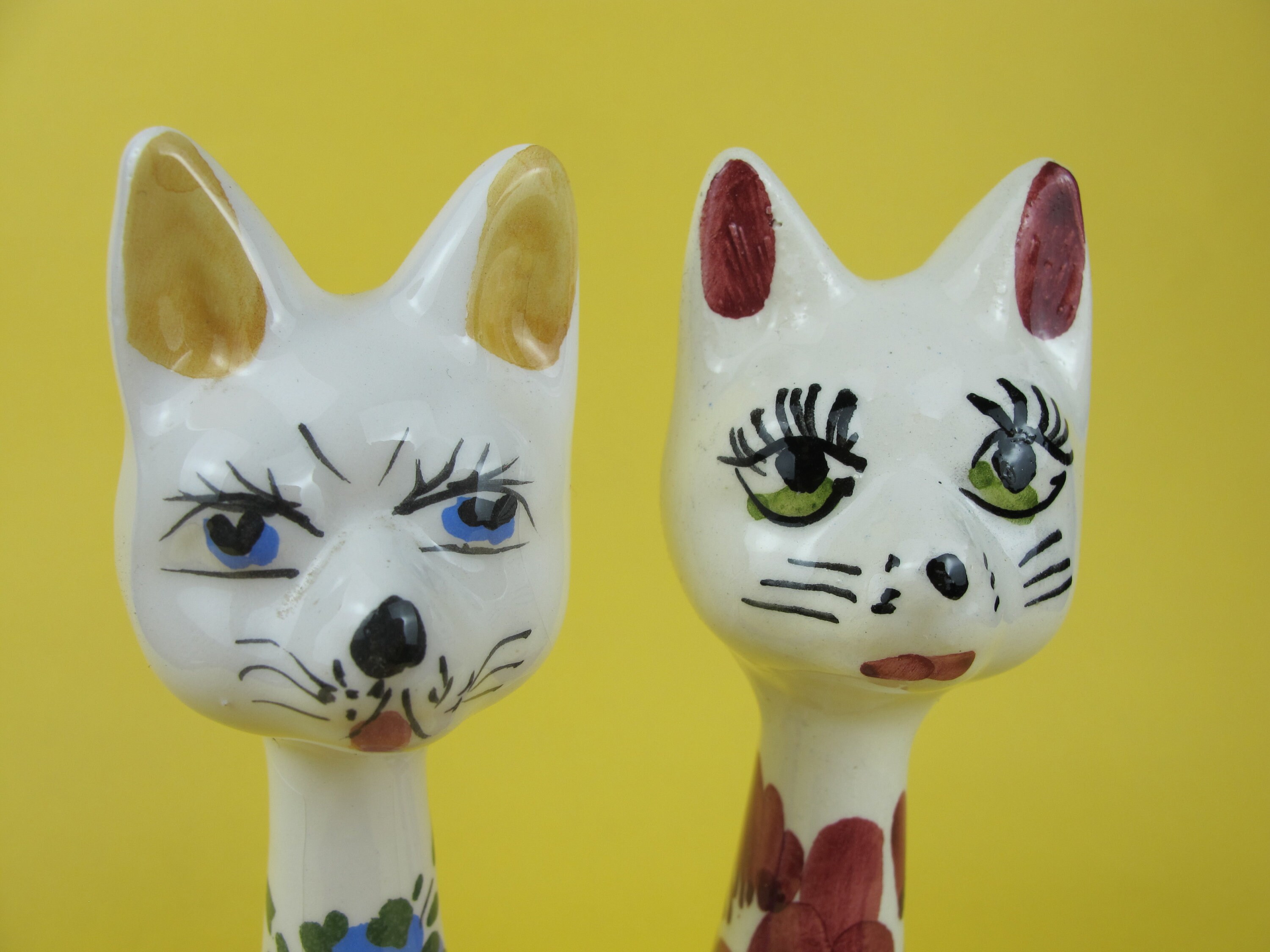 Dos figuras de gato de cerámica. Muy lindo Caras pintadas a Etsy