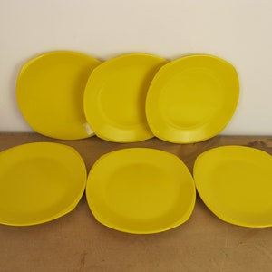 Vintage yellow plates. Six Argosy Ware Melmex Small bright yellow plastic  plates  6.25 inches diameter (16cm)