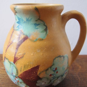 Vintage Art Deco vase. Ceramic vase with handle and hand painted trees. 5 inches tall 13cm image 5