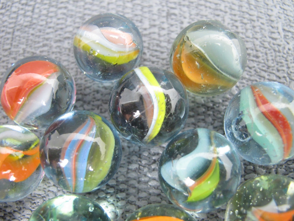 Vintage collection of 18 glass marbles. Lovely small clear Etsy