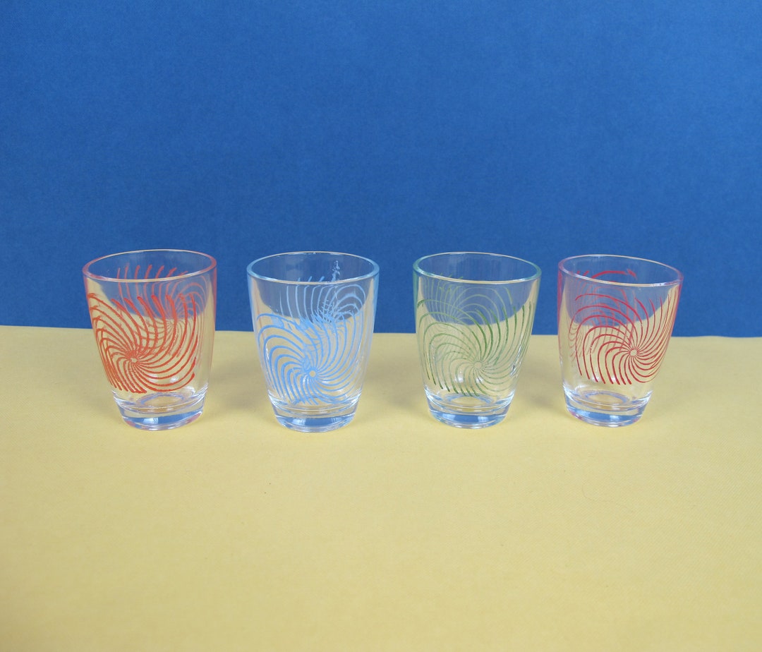 Four Colourful Vintage Shot Glasses. Orange Blue Green and Etsy
