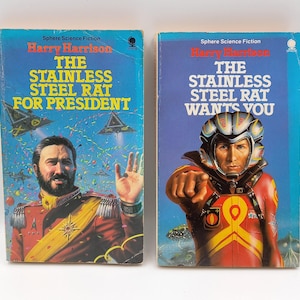 Vintage science fiction paperbacks - Harry Harrison - The Stainless Steel Rat for President and The Stainless Steel Rat Wants You.