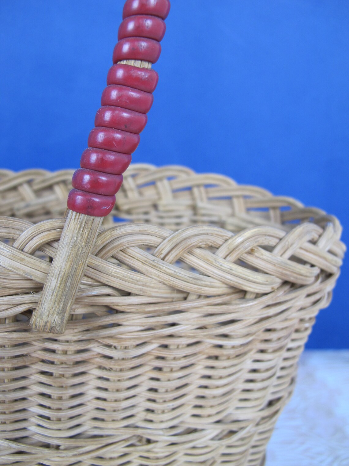 Vintage wicker shopping basket. Cute basket with red plastic Etsy