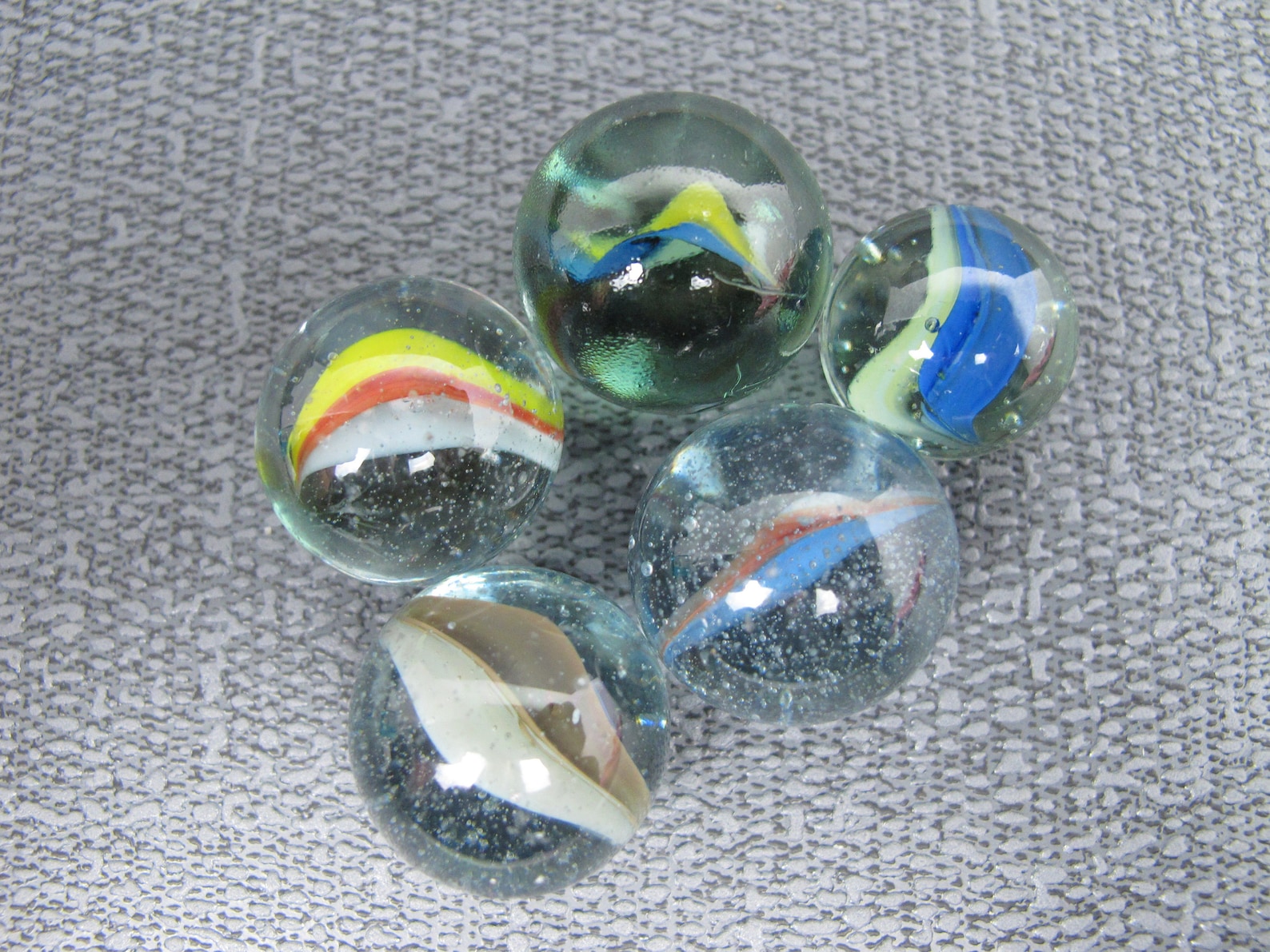 Vintage Collection of Five Glass Marbles. Lovely Clear Marbles With