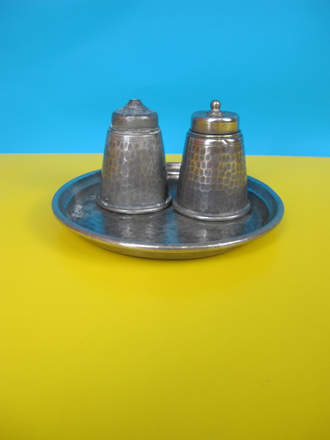 Vintage Pewter Cruet Set. English Hammered Pewter Salt and Etsy