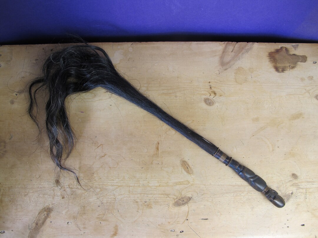 Vintage African Fly Swatter. Cow Tail Hair and Hand Carved Etsy