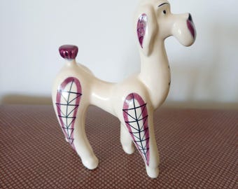 Ceramic Poodle with hand painted decoration.  Mid century modern, French Poodle