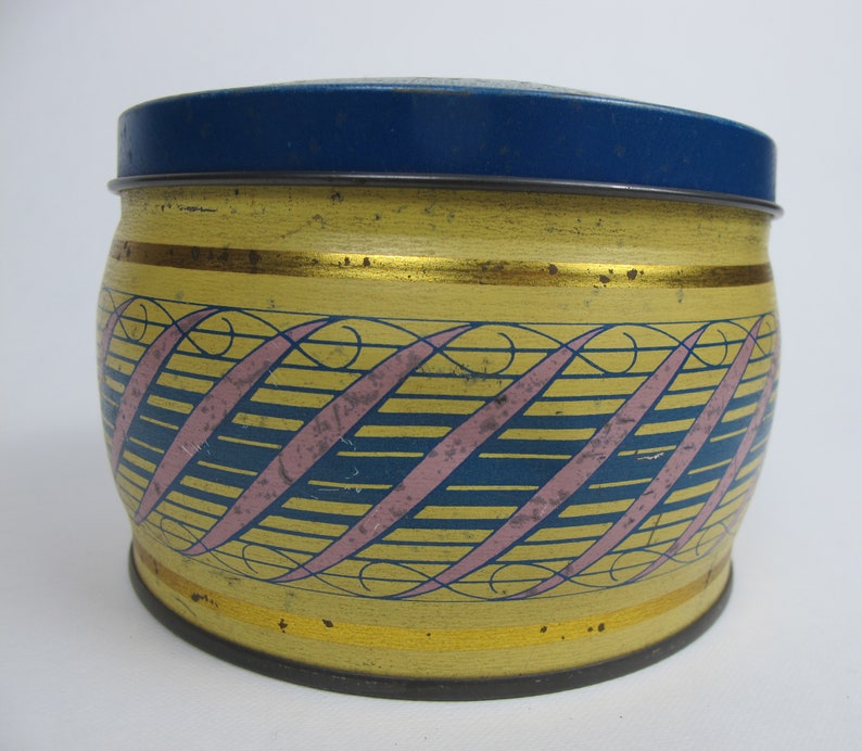 Vintage round tin Made in England. Small round toffee tin girl with parrot Edward Sharp and Sons Ltd