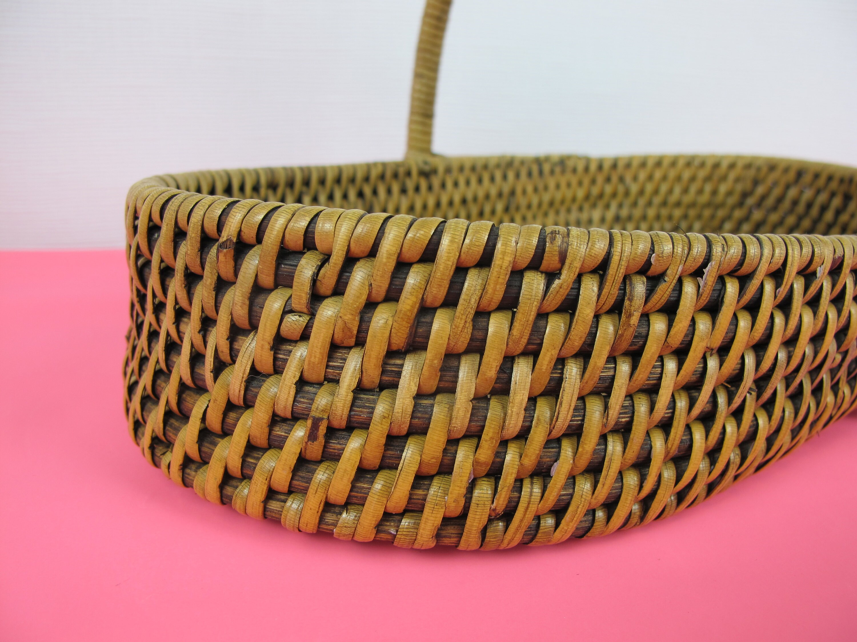 Vintage straw basket. Well made and robust oval shallow basket Etsy