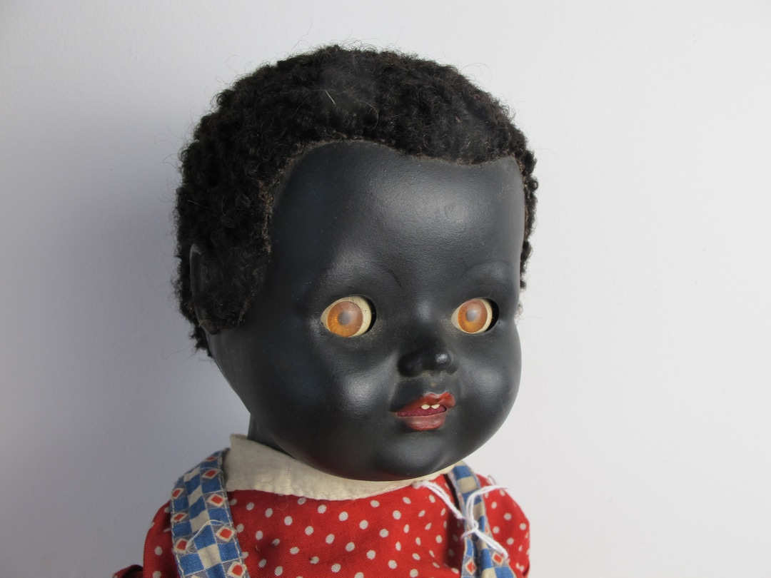 Vintage Black Doll. Hard Plastic Jointed Doll Made by Palitoy. Head Moves From Side to Side as