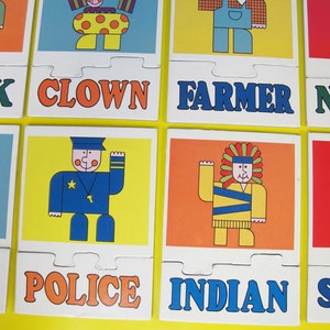 Vintage Menschen Puzzle. Lernbild-Puzzle für Vorschulkinder. Hergestellt von Otagiri Japan. Berufe Rollen und Bild passendes Puzzle
