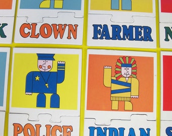 Rompecabezas de personajes antiguos. Rompecabezas educativo con imágenes para niños en edad preescolar. Fabricado por Otagiri Japón. Rompecabezas de roles profesionales y emparejamiento de imágenes.
