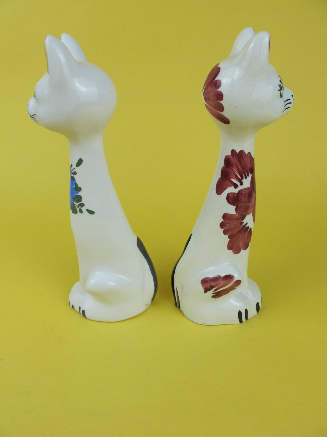 Dos figuras de gato de cerámica. Muy lindo Caras pintadas a Etsy