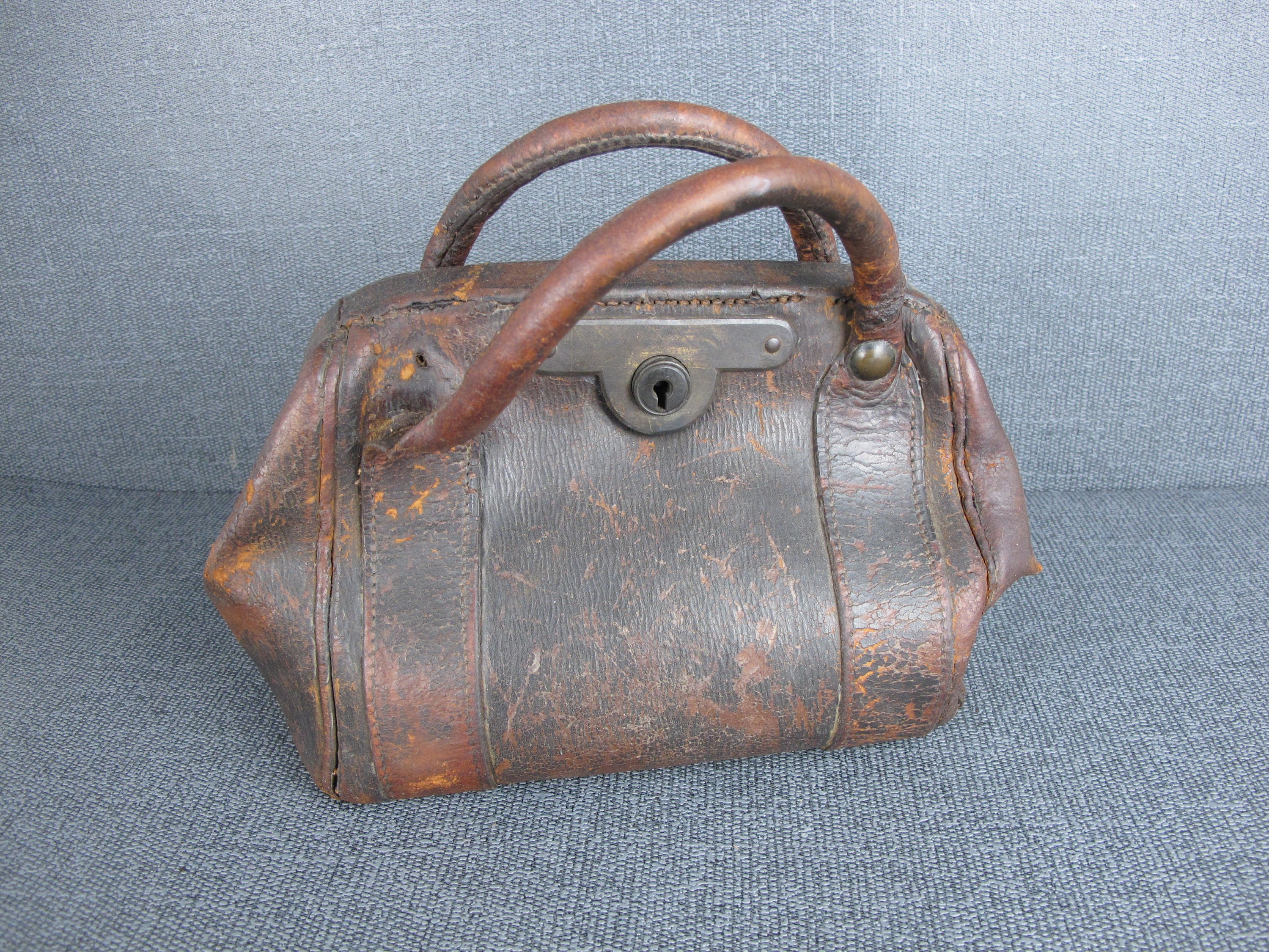 Antique Brown Leather Bag. Display Bag. Distressed Worn 