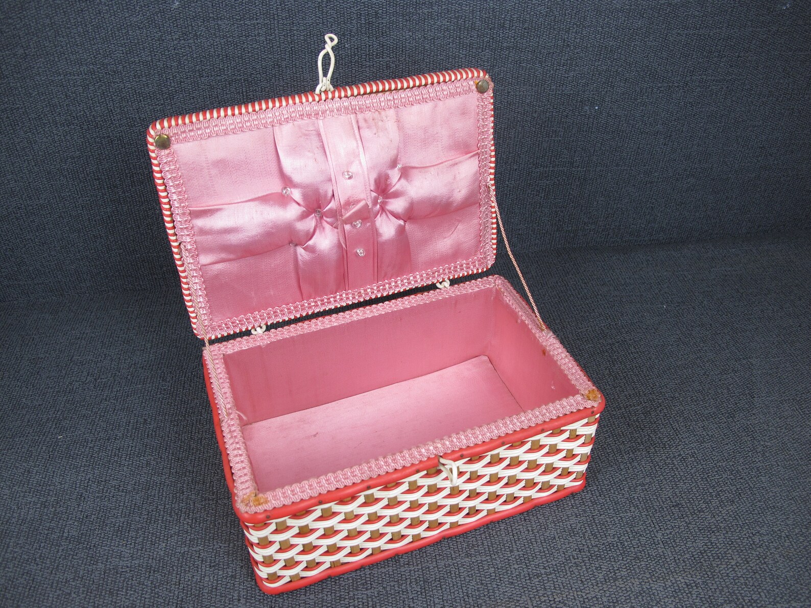Vintage plastic wicker sewing basket with in red and white Etsy