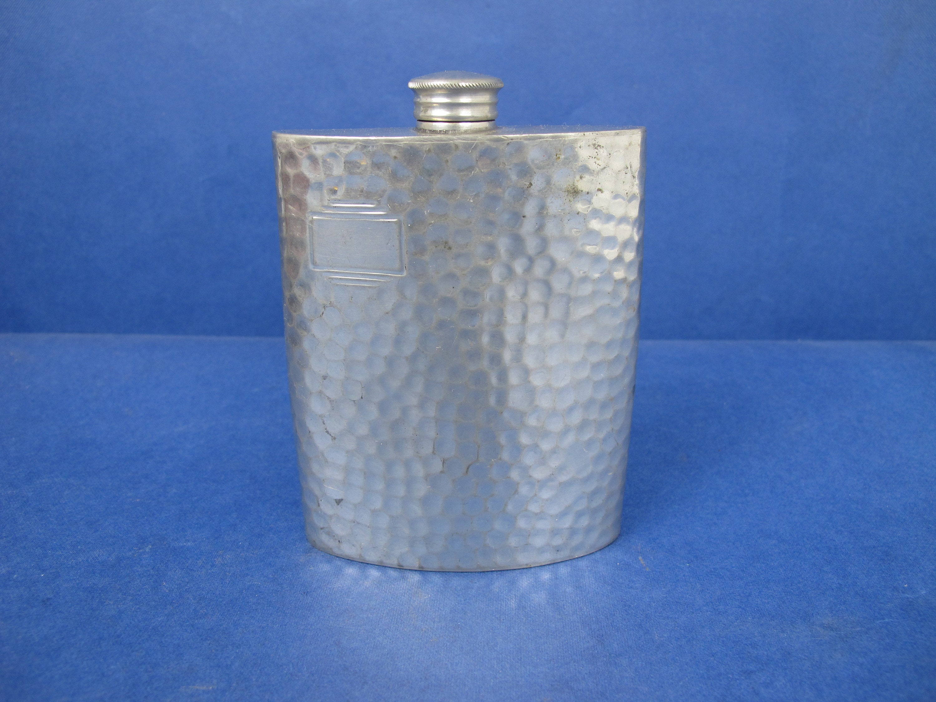 Vintage Hip Flask. Small Hammered Pewter Curved Screw-top Flask