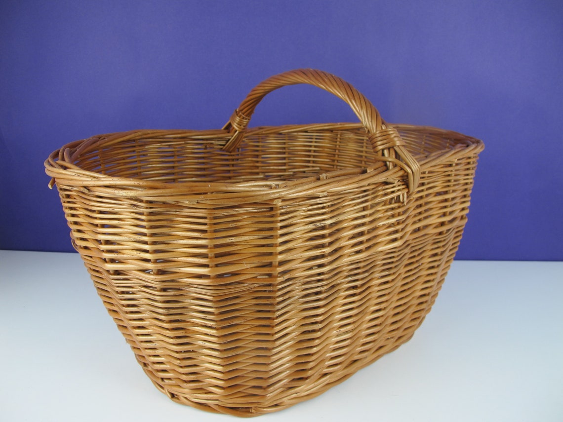 Vintage large wicker shopping basket. Traditional oval shaped Etsy
