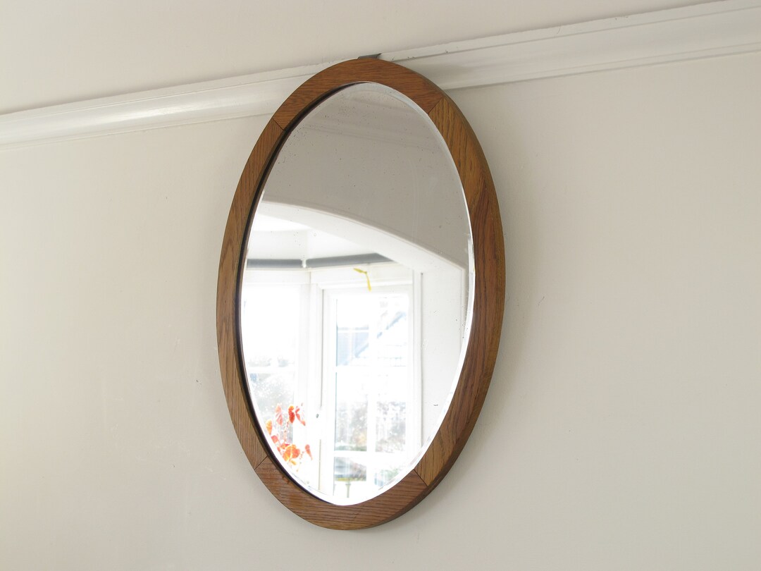 Large Vintage Oak Framed Oval Mirror Ready to Hang With New Etsy