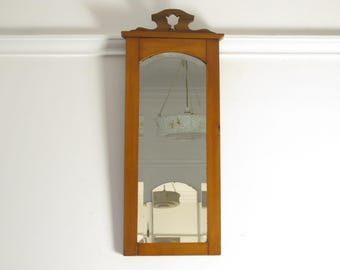 Tall Antique Wood Framed Mirror: Bevelled Glass, Arts & Crafts