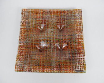 Fused Art Glass Bowl by Andreas Meyer. Square, With Four