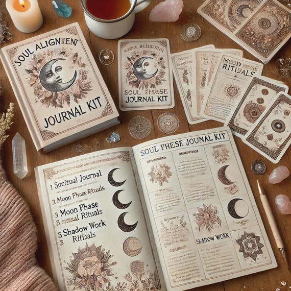 Soul Alignment Bundle – 30-Day Spiritual Journal Printable | Moon Rituals, Shadow Work, Oracle Cards | Divine Feminine Healing PDF