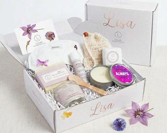 Personalized Spa Gift Box, Organic Lavender Self Care Set