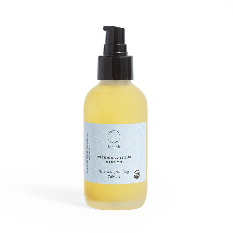 USDA Organic Calming Baby Oil with Lavender & Chamomile, For Sensitive Skin, Organic Massage Oil, All Natural Non-Greasy Oil, Newborn Gift