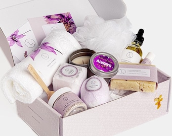 Lavender Self Care Gift Box, Natural Spa Set, Personalized Thank You Gift