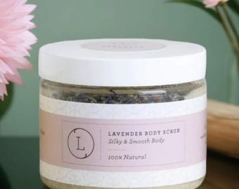 Natural Lavender Oil Body Scrub, Vegan Exfoliating Salt Scrub
