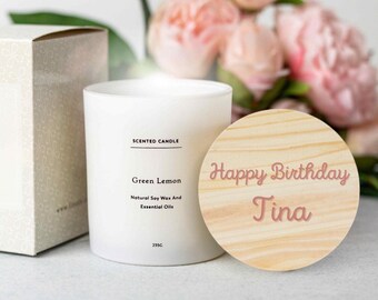 Personalized Bridesmaid Gift Box, Scented Candle & Wooden Lid