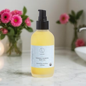 USDA Organic Calming Baby Oil with Lavender & Chamomile, For Sensitive Skin, Organic Massage Oil, All Natural Non-Greasy Oil, Newborn Gift
