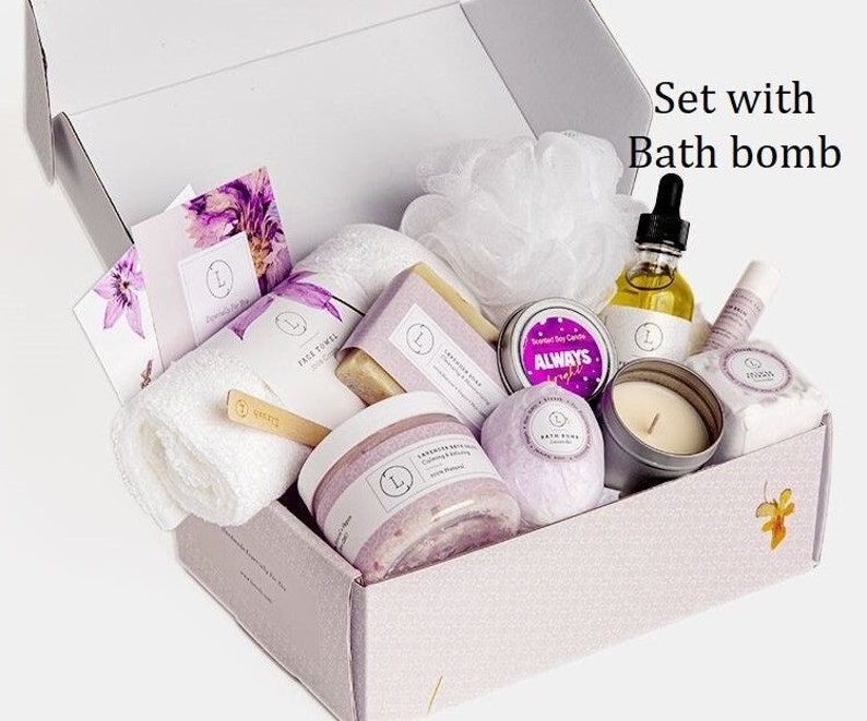 Time to Relax Gift Set, Lavender Spa Bath Gift Box, Gift for her, Birthday Gift set, Birthday Gift Box, Gift Basket for women Set with bath bomb