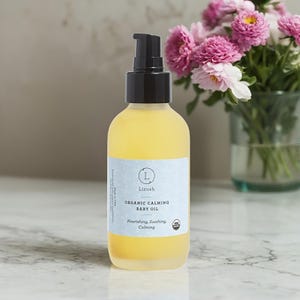 USDA Organic Calming Baby Oil with Lavender & Chamomile, For Sensitive Skin, Organic Massage Oil, All Natural Non-Greasy Oil, Newborn Gift