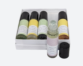 Crystals essential oils Roll-On set,  five roll-on Essential Oils with Crystals - pure natural scents - perfum set of 5 essential oils