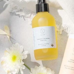 USDA Organic Calming Baby Oil with Lavender & Chamomile, For Sensitive Skin, Organic Massage Oil, All Natural Non-Greasy Oil, Newborn Gift