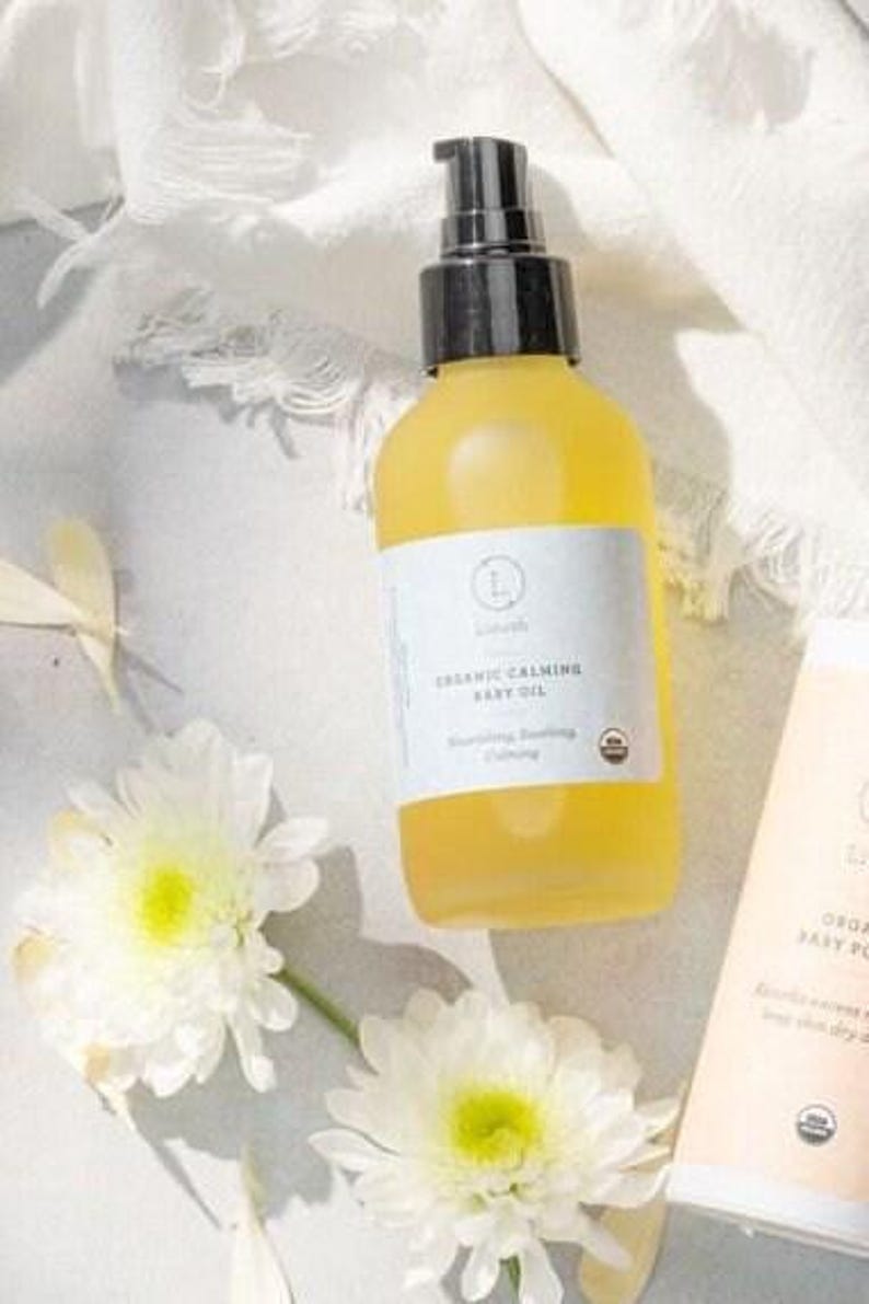 USDA Organic Calming Baby Oil with Lavender & Chamomile, For Sensitive Skin, Organic Massage Oil, All Natural Non-Greasy Oil, Newborn Gift