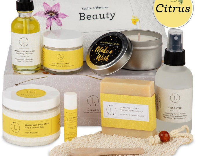 Personalized Citrus Spa Gift Set, Natural Bath & Body Kit for Her, Organic Skincare Set, Perfect Gift for Her, Vegan Friendly, Cruelty Free